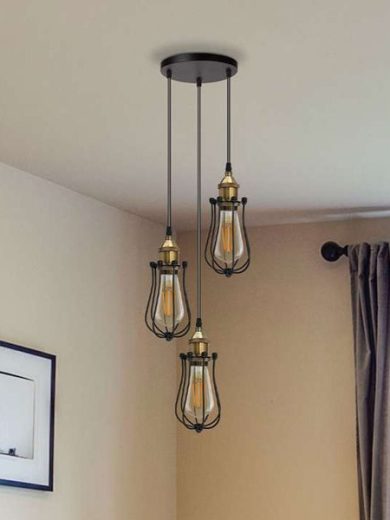 3 light Bulb guard cage cluster pendant lights~ 5168