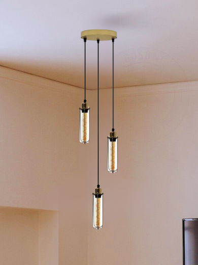 3 light cluster long bulb guard wire cage pendant light~ 5143