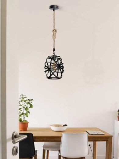 black metal wire cage hemp Rope hanging single head pendant Light~5026
