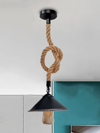 Hemp Rope Pendant Light Vintage Hanging Cone Lampshade~5078
