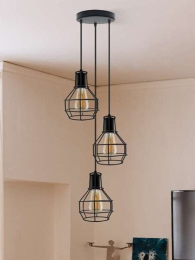 Industrial 3 Light Metal Cage Shade Hanging Pendant Light ~ 5125