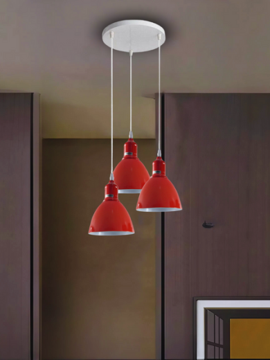 Industrial Modern Retro 3-way cluster Red Ceiling Pendant Light with E27 Base~3904