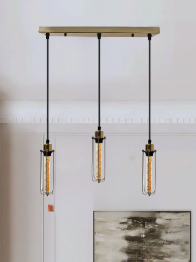 Industrial Retro 3Way Light Iron Wire Cage Cluster Pendant Lighting ~ 5144