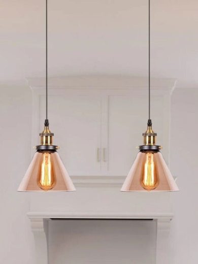 Industrial suspended Ceiling light fitting amber Glass Lamp shade pendant lights~4149
