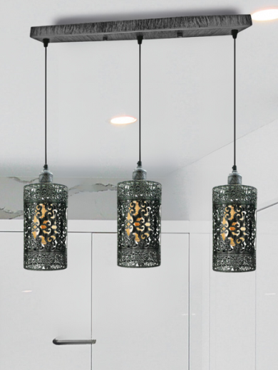 Industrial vintage Retro pendant light 3 way Rectangle Drum Cylinder Brushed silver ceiling base brushed finished~4020