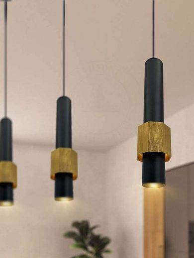 Modern Black & Gold Long Tube Aluminum Ceiling Pendant Cylindrical LED Light~4591