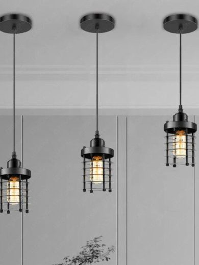 Modern Retro Step round Black cage pendant light round ceiling base ~4034