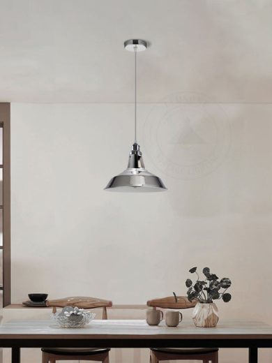 Single Pendant Light Metal Barn Slotted Chrome E27 Holder Fitting Hanging Light~4484